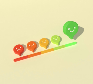 Customer rating scale from red frowning face to green smiling face, illustrating Veritas Global Protection Services reviews