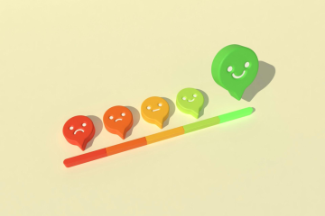 Customer rating scale from red frowning face to green smiling face, illustrating Veritas Global Protection Services reviews
